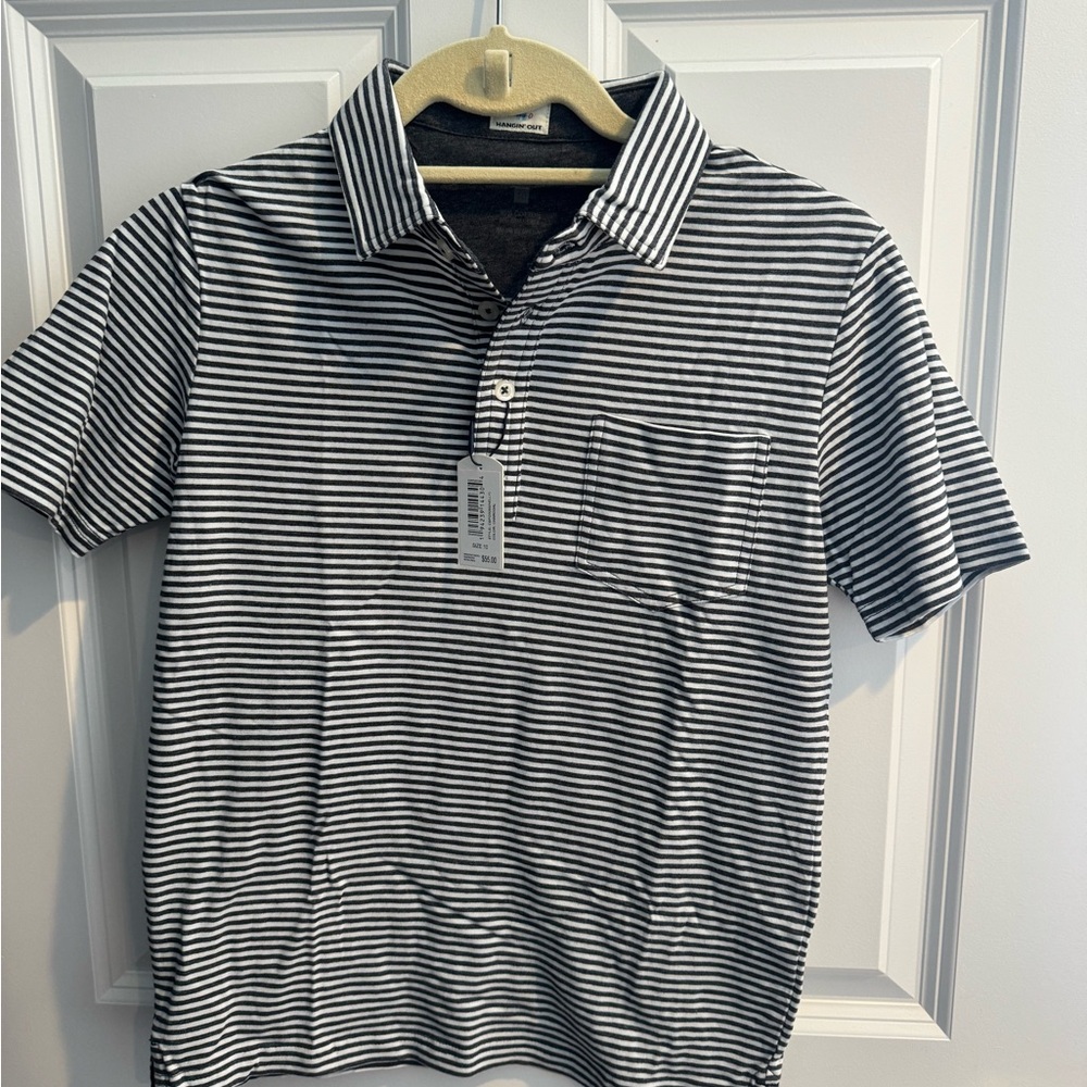 Johnnie-O NWT size 10 charcoal striped polo shirt